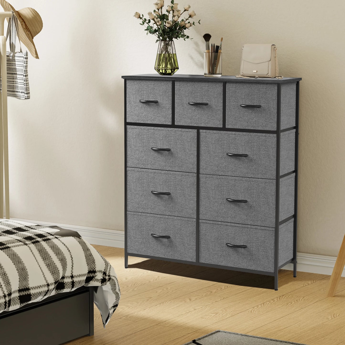 JHK 9-Drawer Fabric Dresser – Tall Bedroom Storage Organizer for Clothes & Closet