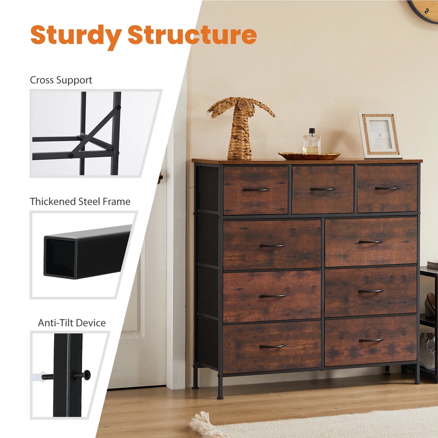 JHK 9-Drawer Fabric Dresser – Tall Bedroom Storage Organizer for Clothes & Closet