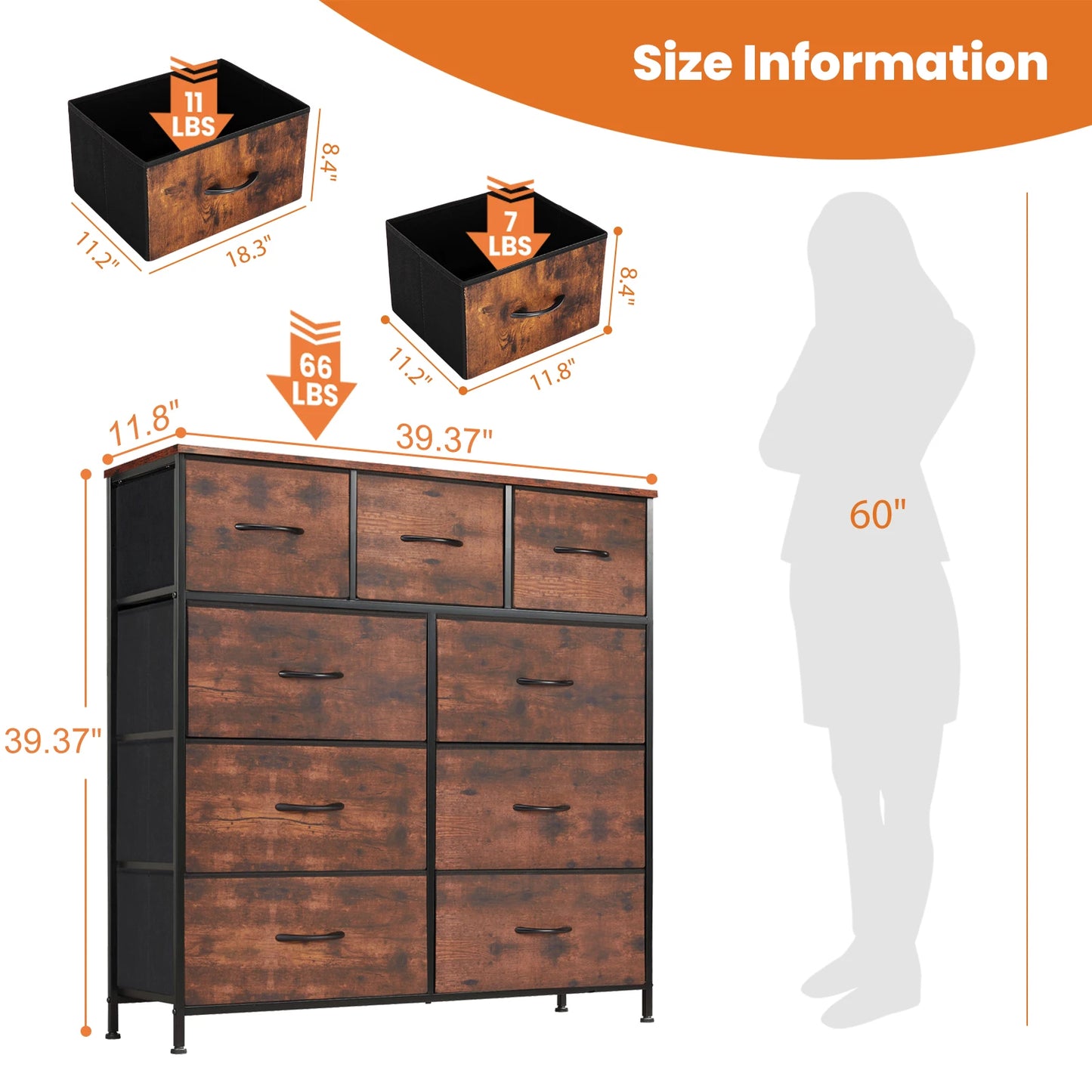 JHK 9-Drawer Fabric Dresser – Tall Bedroom Storage Organizer for Clothes & Closet