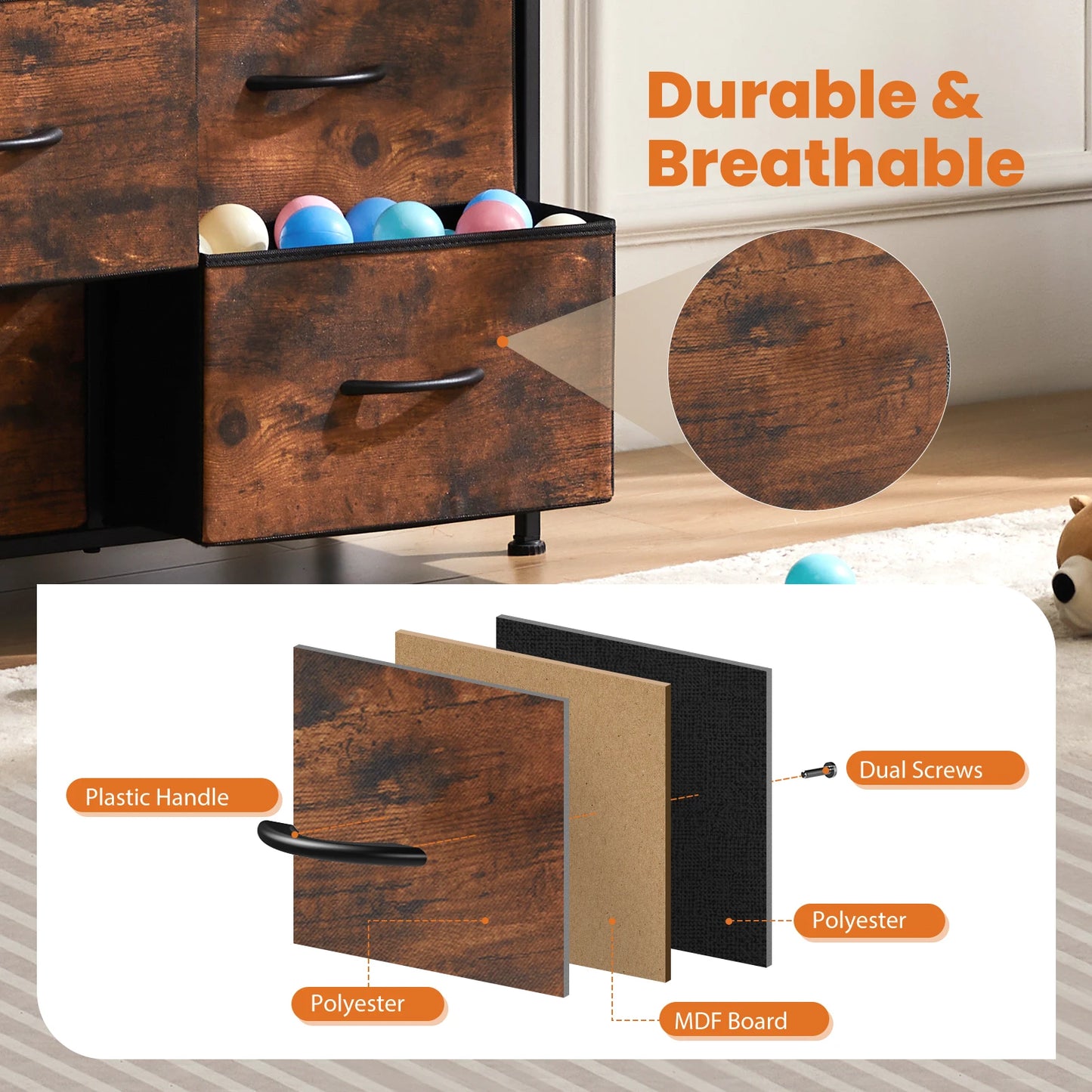 JHK 9-Drawer Fabric Dresser – Tall Bedroom Storage Organizer for Clothes & Closet