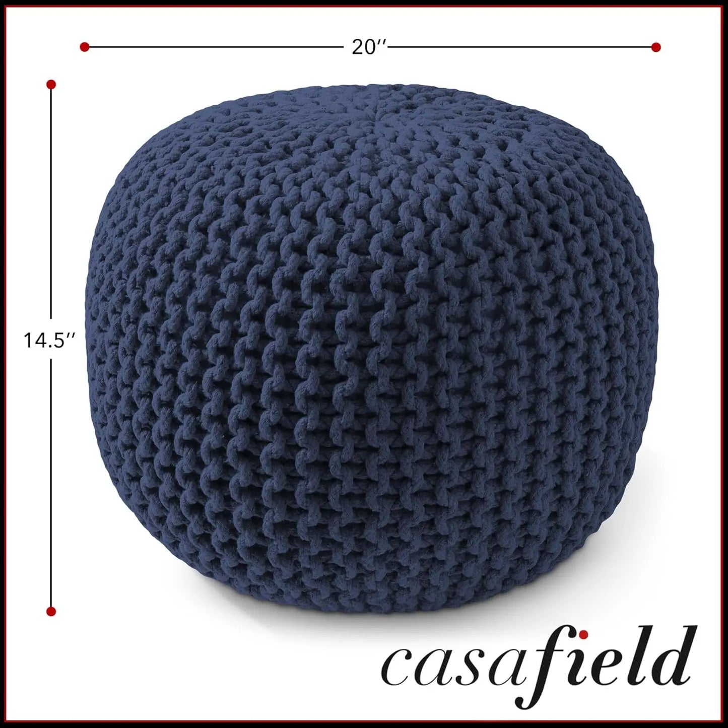 Round Knit Pouf Ottoman – Navy Blue Cotton Boho Floor Stool (20" x 14.5")